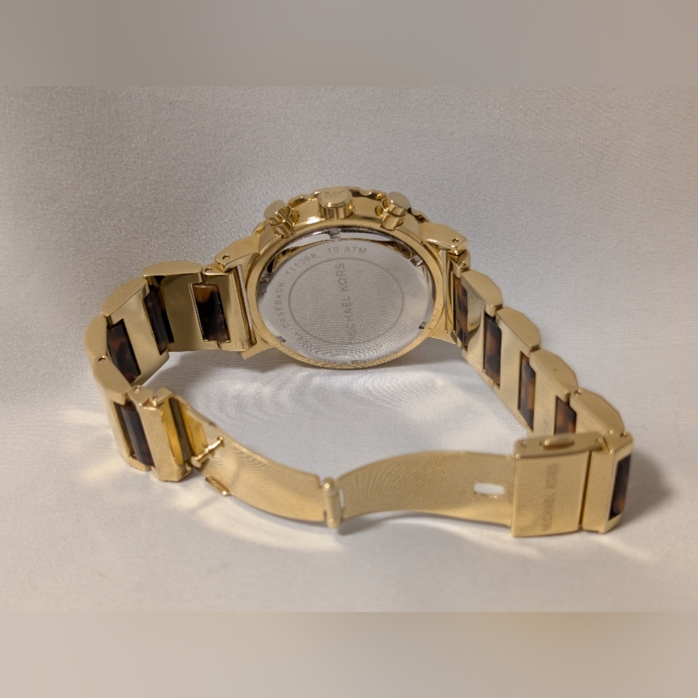 Michael Kors Chronograph Tortoise Acetate & Gold-tone Watch. New Battery - Picture 7 of 10